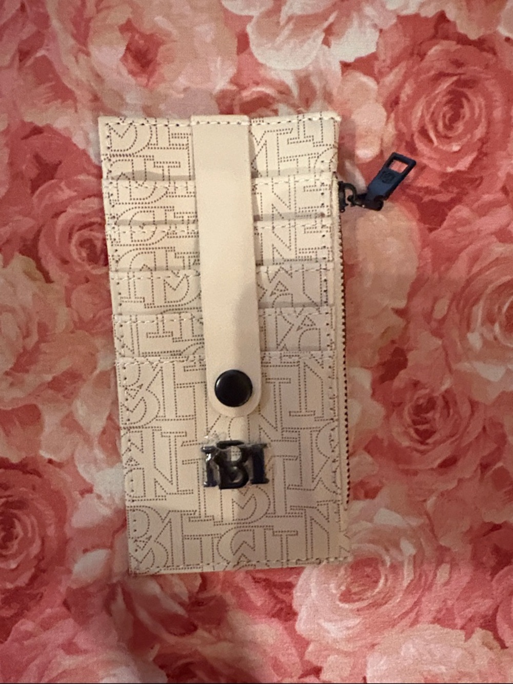 Badgley Mischka Cream Logo-Print Card Holder Wallet